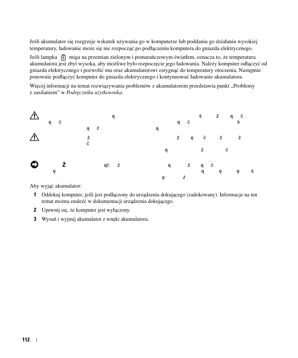 Wyjmowanie akumulatora | Dell Latitude D630c User Manual | Page 112 / 168
