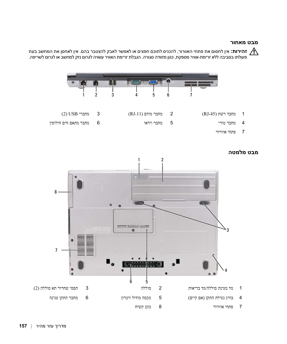 מבט מאחור, מבט מלמטה, טבמ מלמ הט | טבמ חאמ רו | Dell Latitude D630c User Manual | Page 158 / 168