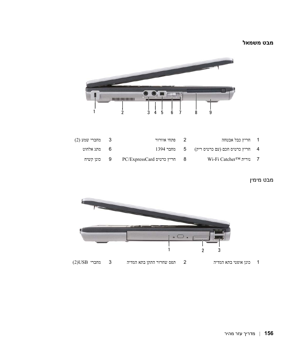 מבט משמאל, מבט מימין, טבמ משמ לא | טבמ מימ ןי | Dell Latitude D630c User Manual | Page 159 / 168