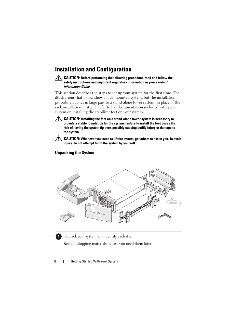 Installation and configuration, Unpacking the system | Dell PowerVault DP600 User Manual | Page 10 / 180