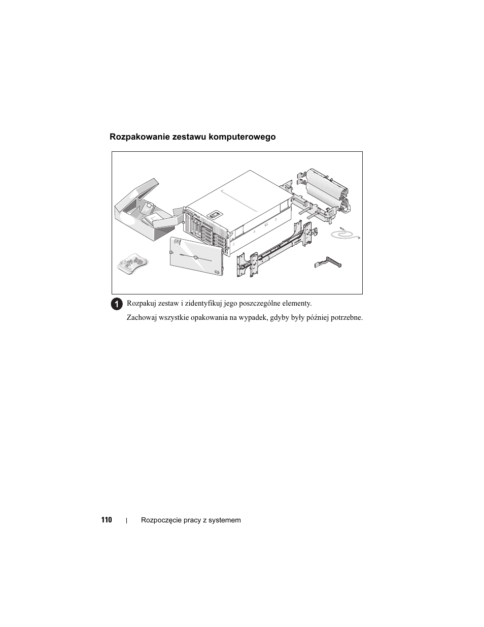 Rozpakowanie zestawu komputerowego | Dell PowerVault DP600 User Manual | Page 112 / 180