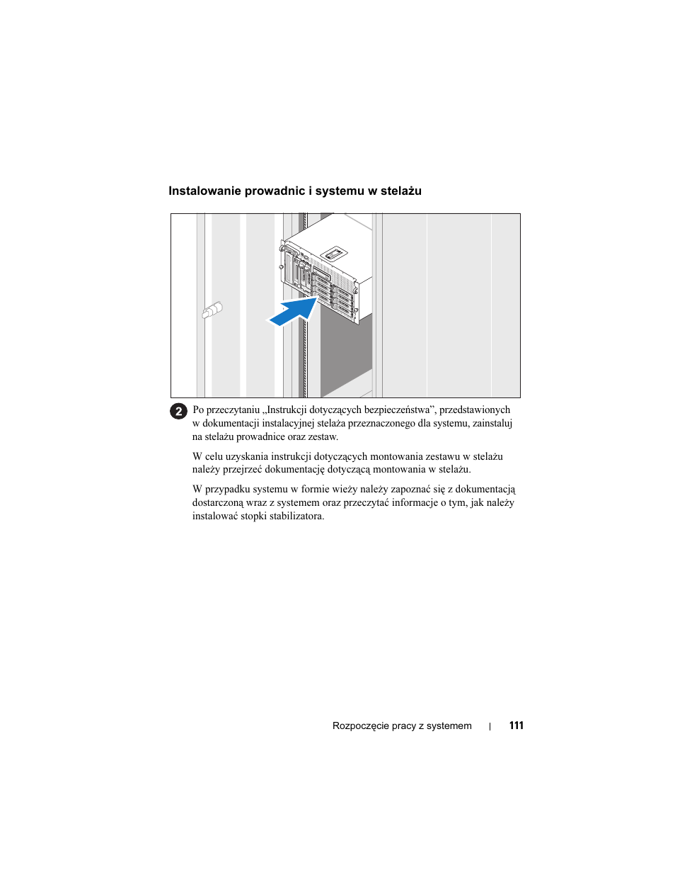 Instalowanie prowadnic i systemu w stelażu | Dell PowerVault DP600 User Manual | Page 113 / 180