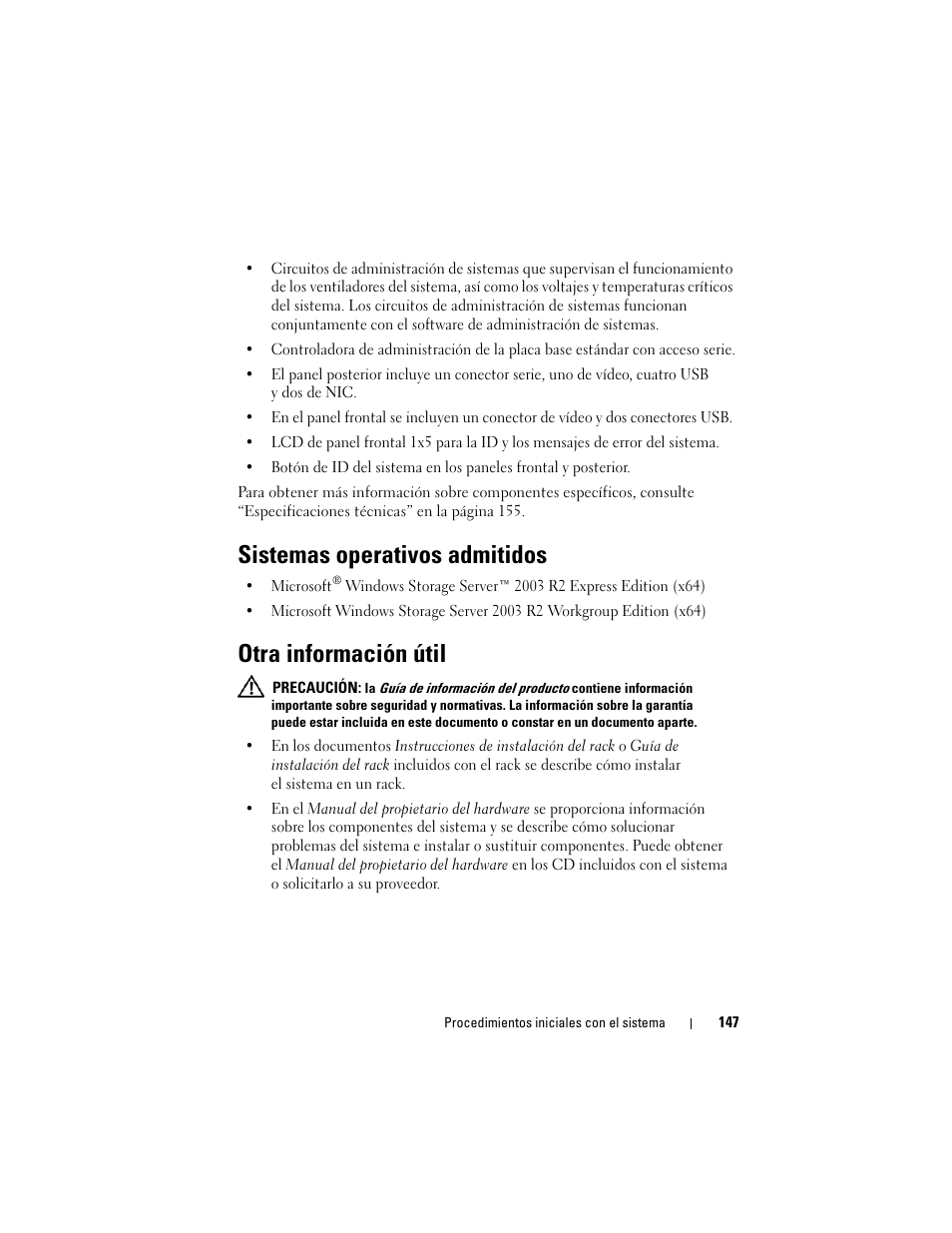 Sistemas operativos admitidos, Otra información útil | Dell PowerVault DP600 User Manual | Page 149 / 180