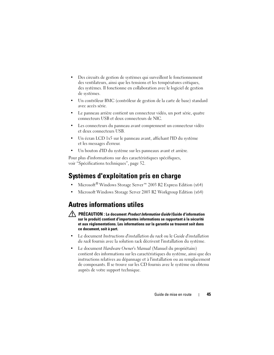 Systèmes d'exploitation pris en charge, Autres informations utiles | Dell PowerVault DP600 User Manual | Page 47 / 180
