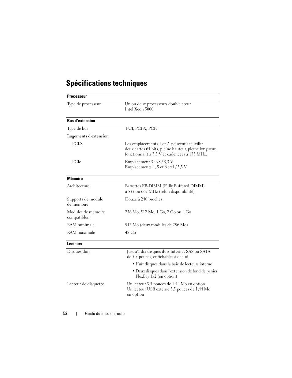 Spécifications techniques | Dell PowerVault DP600 User Manual | Page 54 / 180