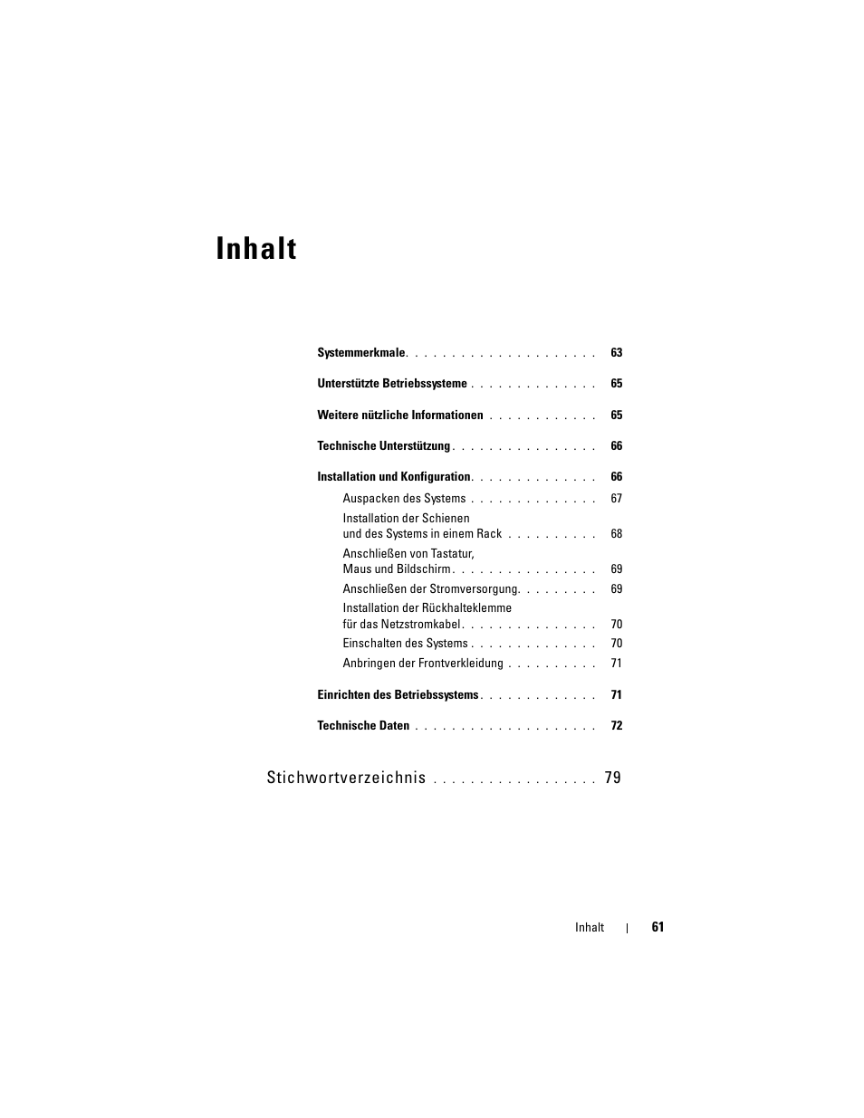 Inhalt, Stichwortverzeichnis | Dell PowerVault DP600 User Manual | Page 63 / 180