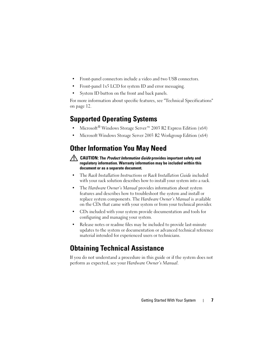 Supported operating systems, Other information you may need, Obtaining technical assistance | Dell PowerVault DP600 User Manual | Page 9 / 180
