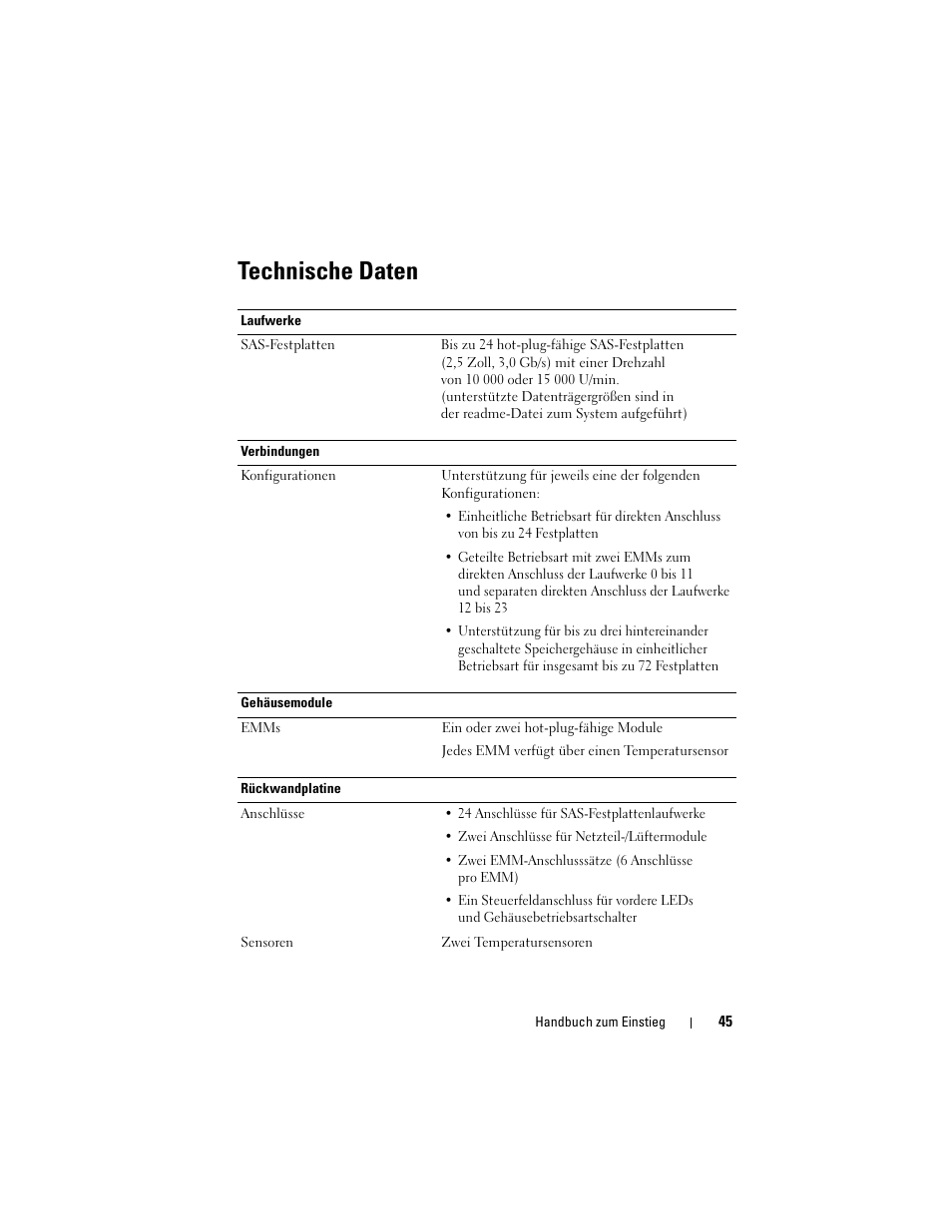 Technische daten | Dell PowerVault MD1120 User Manual | Page 47 / 124