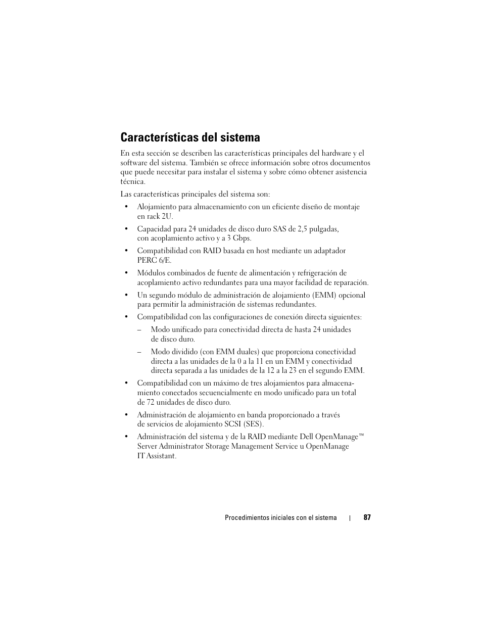 Características del sistema | Dell PowerVault MD1120 User Manual | Page 89 / 124