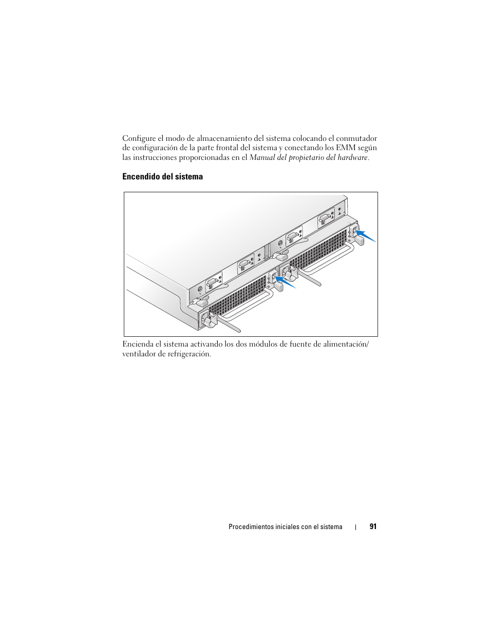 Encendido del sistema | Dell PowerVault MD1120 User Manual | Page 93 / 124