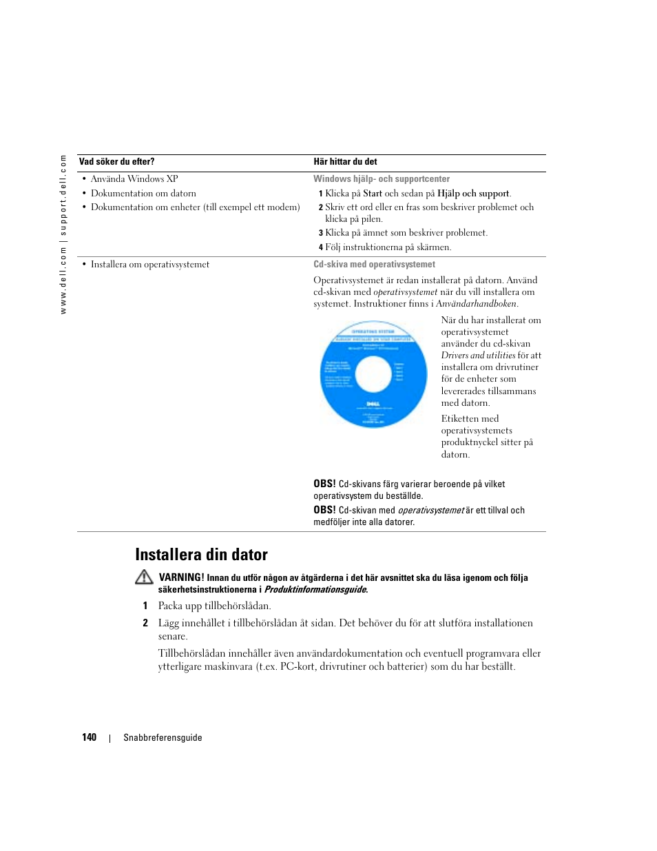 Installera din dator | Dell Latitude X1 User Manual | Page 140 / 176