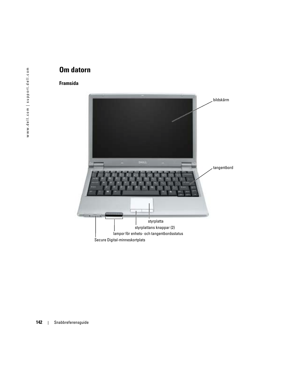 Om datorn, Framsida | Dell Latitude X1 User Manual | Page 142 / 176