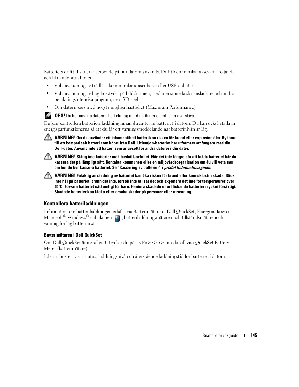 Kontrollera batteriladdningen | Dell Latitude X1 User Manual | Page 145 / 176