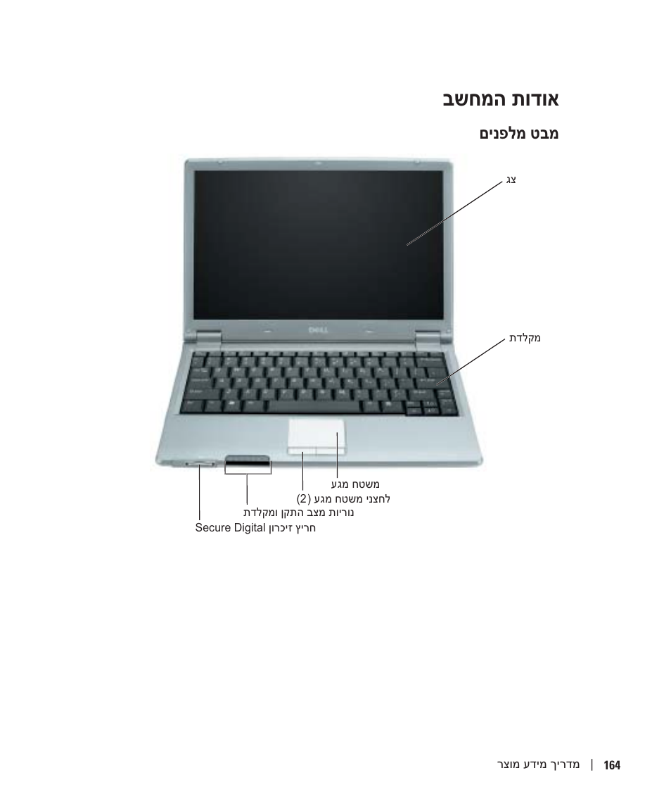 אודות המחשב, מבט מלפנים, בשחמה תודוא | םינפלמ טבמ | Dell Latitude X1 User Manual | Page 167 / 176