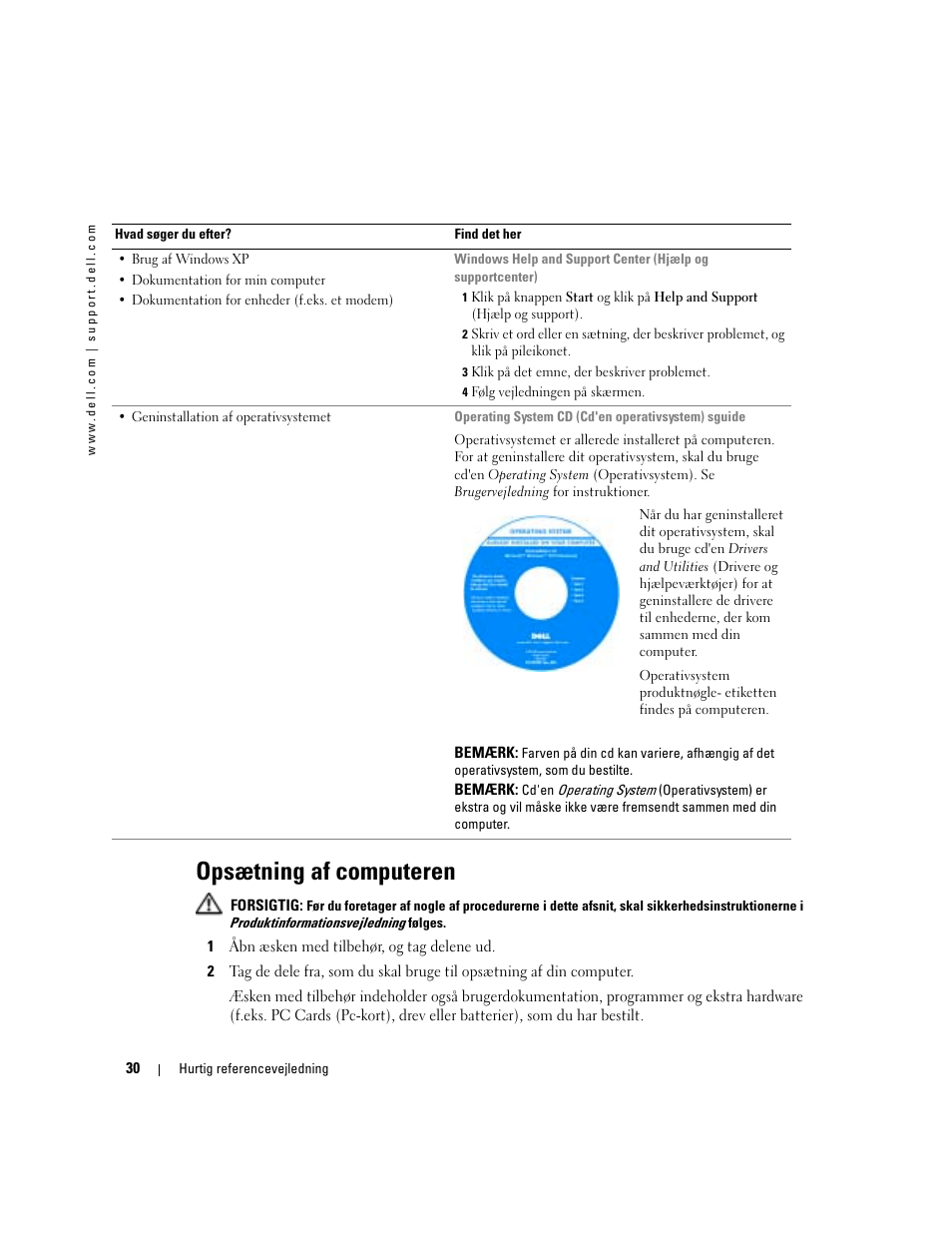 Opsætning af computeren | Dell Latitude X1 User Manual | Page 30 / 176