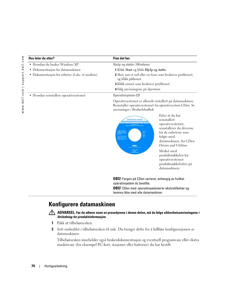 Konfigurere datamaskinen | Dell Latitude X1 User Manual | Page 74 / 176
