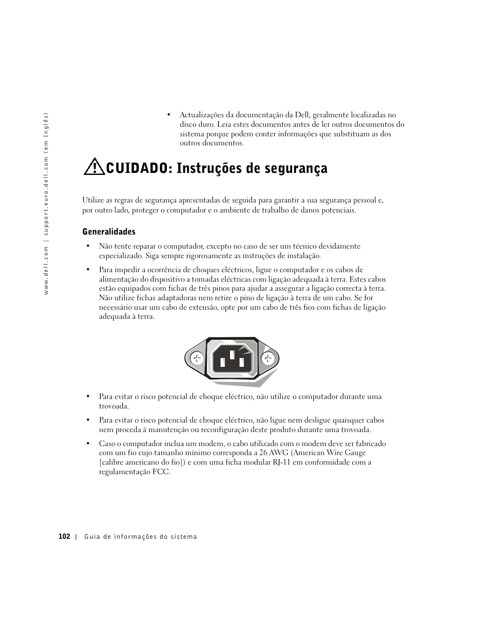 Cuidado: instruções de segurança, Generalidades | Dell Precision 350 User Manual | Page 103 / 172
