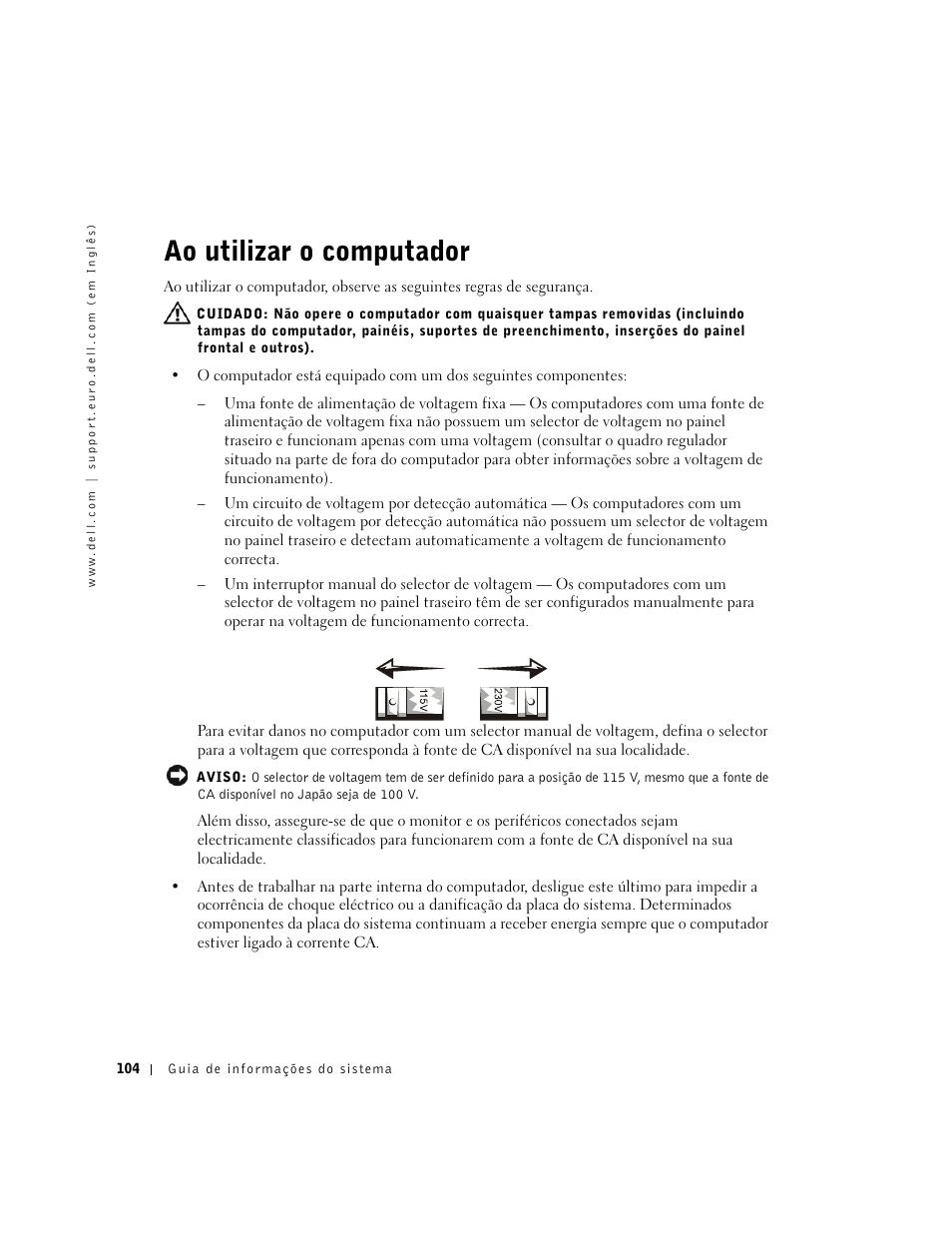 Ao utilizar o computador | Dell Precision 350 User Manual | Page 105 / 172