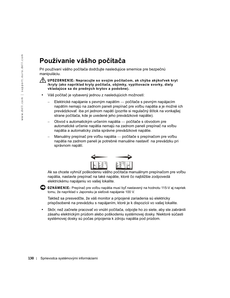 Používanie vášho počítača, Použí | Dell Precision 350 User Manual | Page 131 / 172