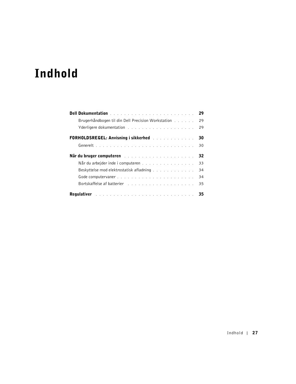 Indhold | Dell Precision 350 User Manual | Page 28 / 172