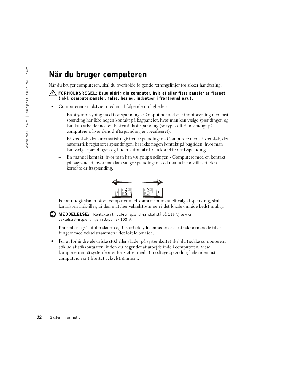 Når du bruger computeren | Dell Precision 350 User Manual | Page 33 / 172