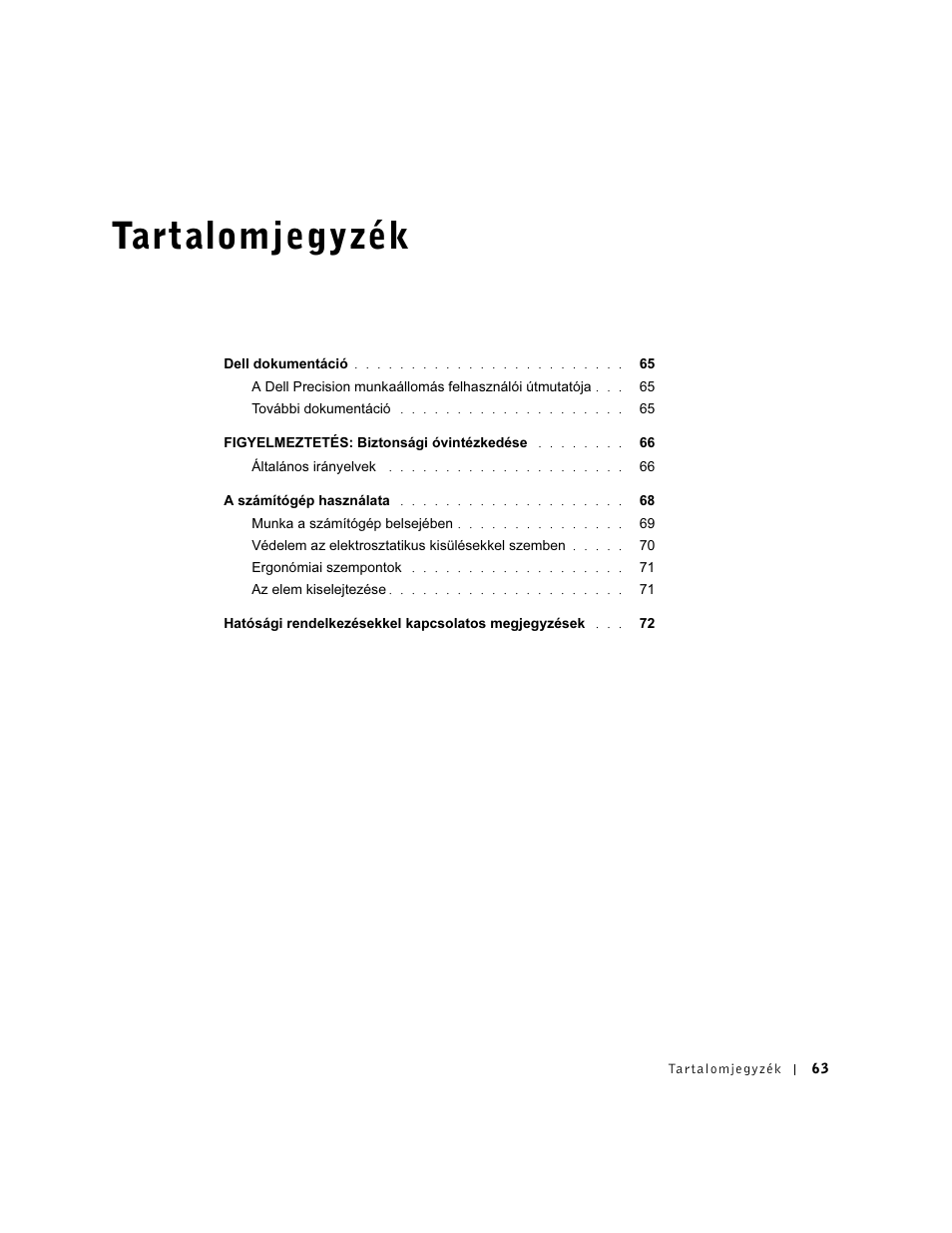 Tartalomjegyzék | Dell Precision 350 User Manual | Page 64 / 172