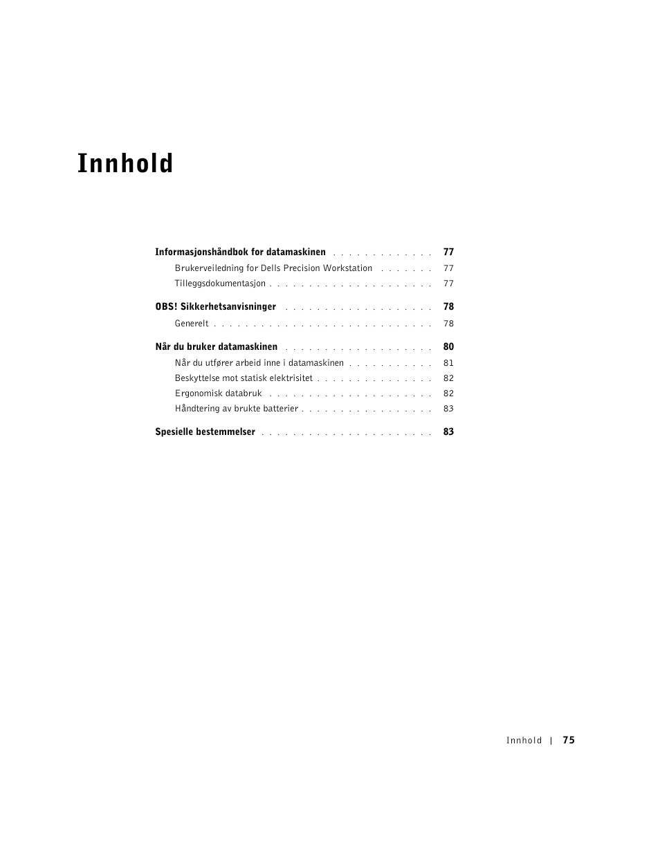 Innhold | Dell Precision 350 User Manual | Page 76 / 172