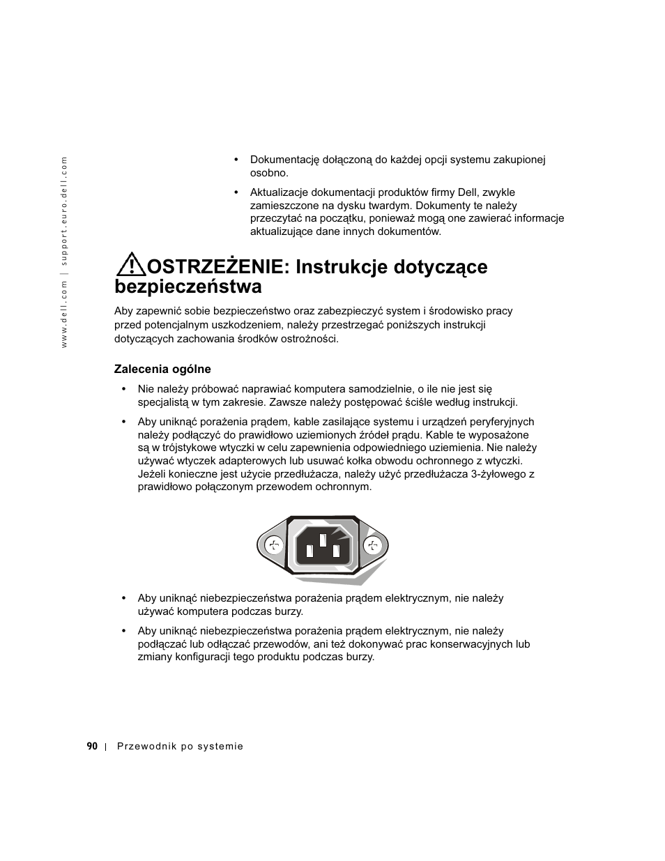 Ostrzeżenie: instrukcje dotyczące bezpieczeństwa, Zalecenia ogólne | Dell Precision 350 User Manual | Page 91 / 172