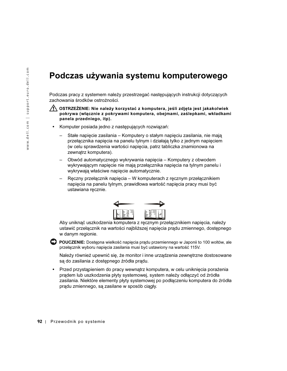 Podczas używania systemu komputerowego | Dell Precision 350 User Manual | Page 93 / 172