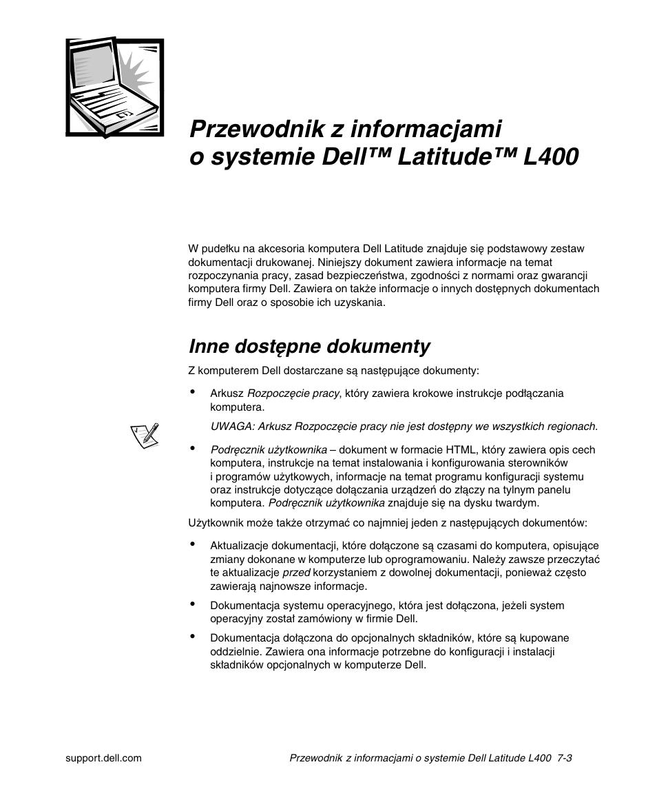 Inne dostępne dokumenty | Dell Latitude L400 User Manual | Page 111 / 170