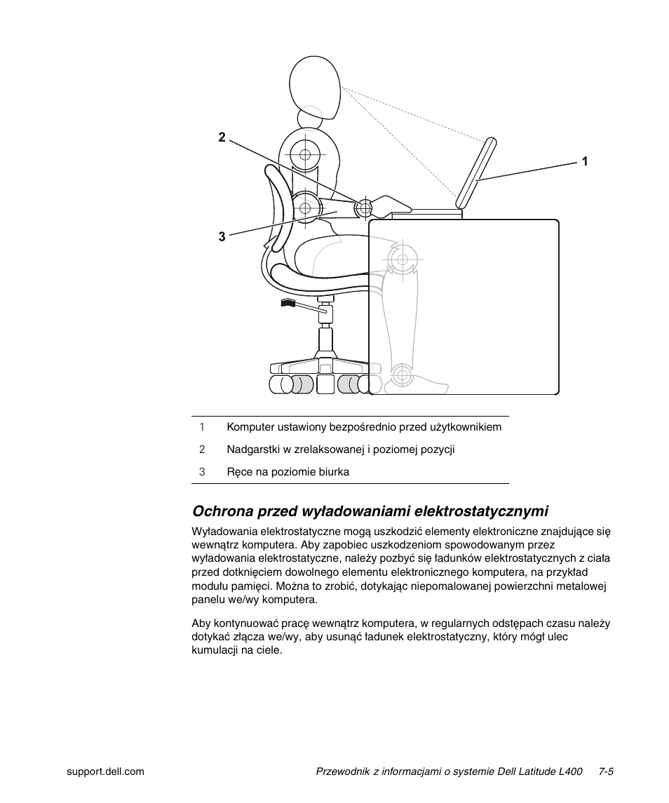 Ochrona przed wyładowaniami elektrostatycznymi | Dell Latitude L400 User Manual | Page 113 / 170