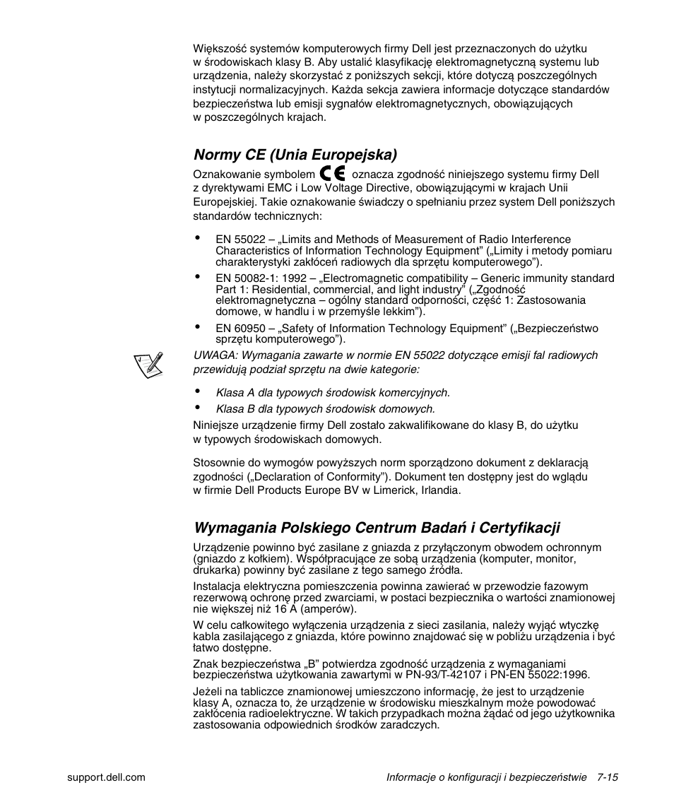 Normy ce (unia europejska), Wymagania polskiego centrum badań i certyfikacji | Dell Latitude L400 User Manual | Page 123 / 170