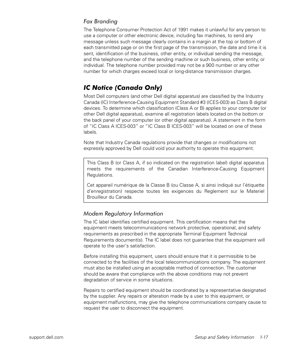 Ic notice (canada only) | Dell Latitude L400 User Manual | Page 19 / 170