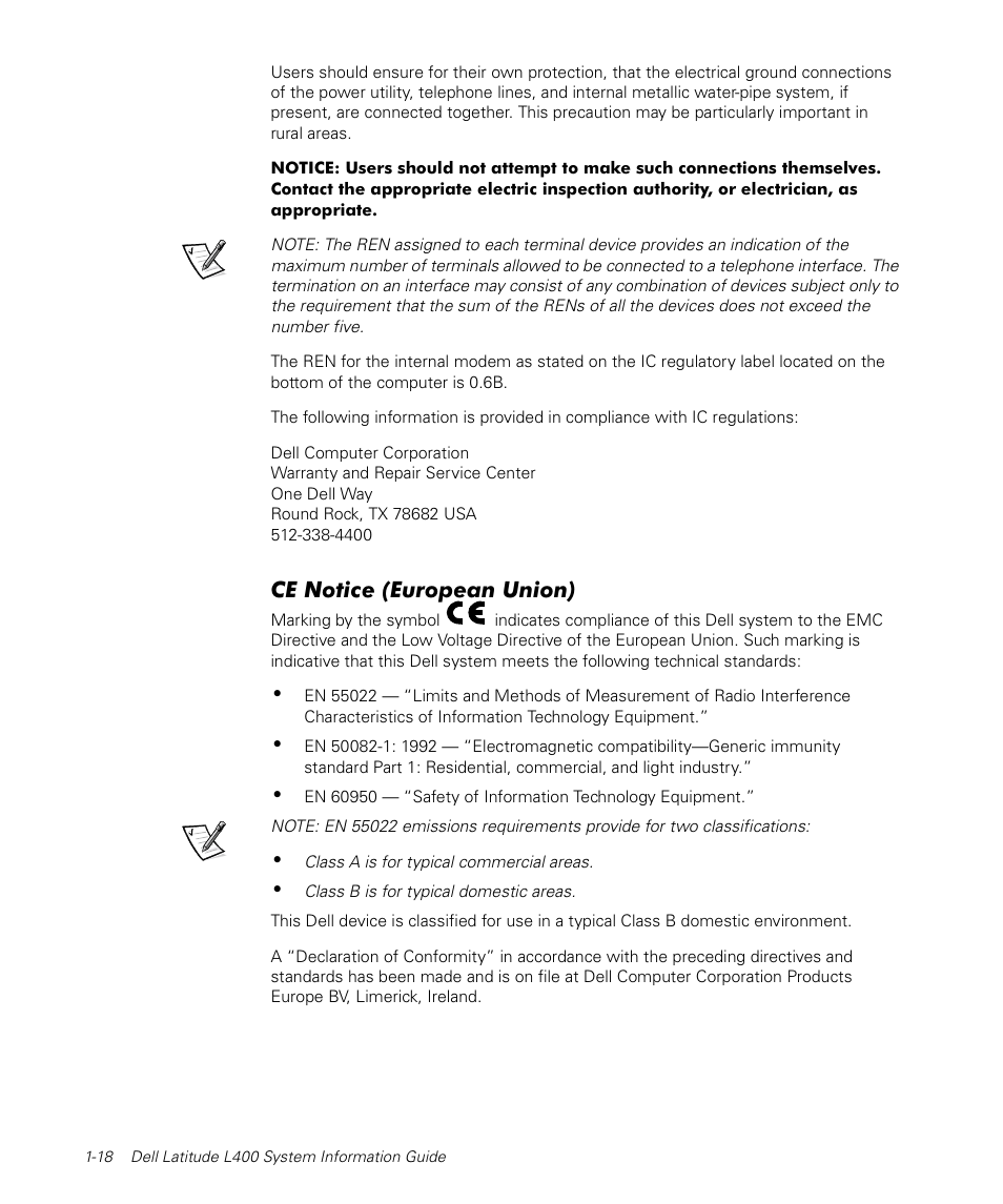 Ce notice (european union) | Dell Latitude L400 User Manual | Page 20 / 170