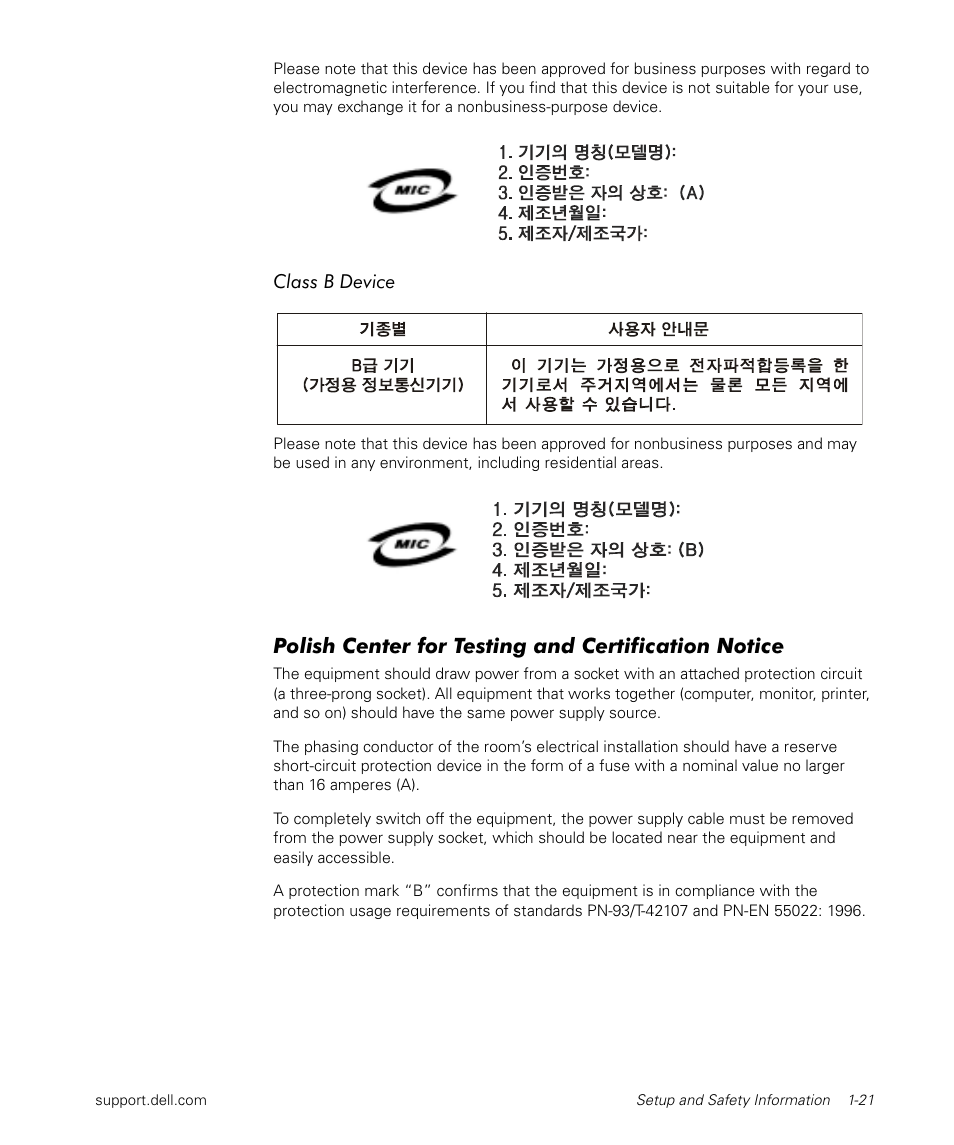 Polish center for testing and certification notice | Dell Latitude L400 User Manual | Page 23 / 170