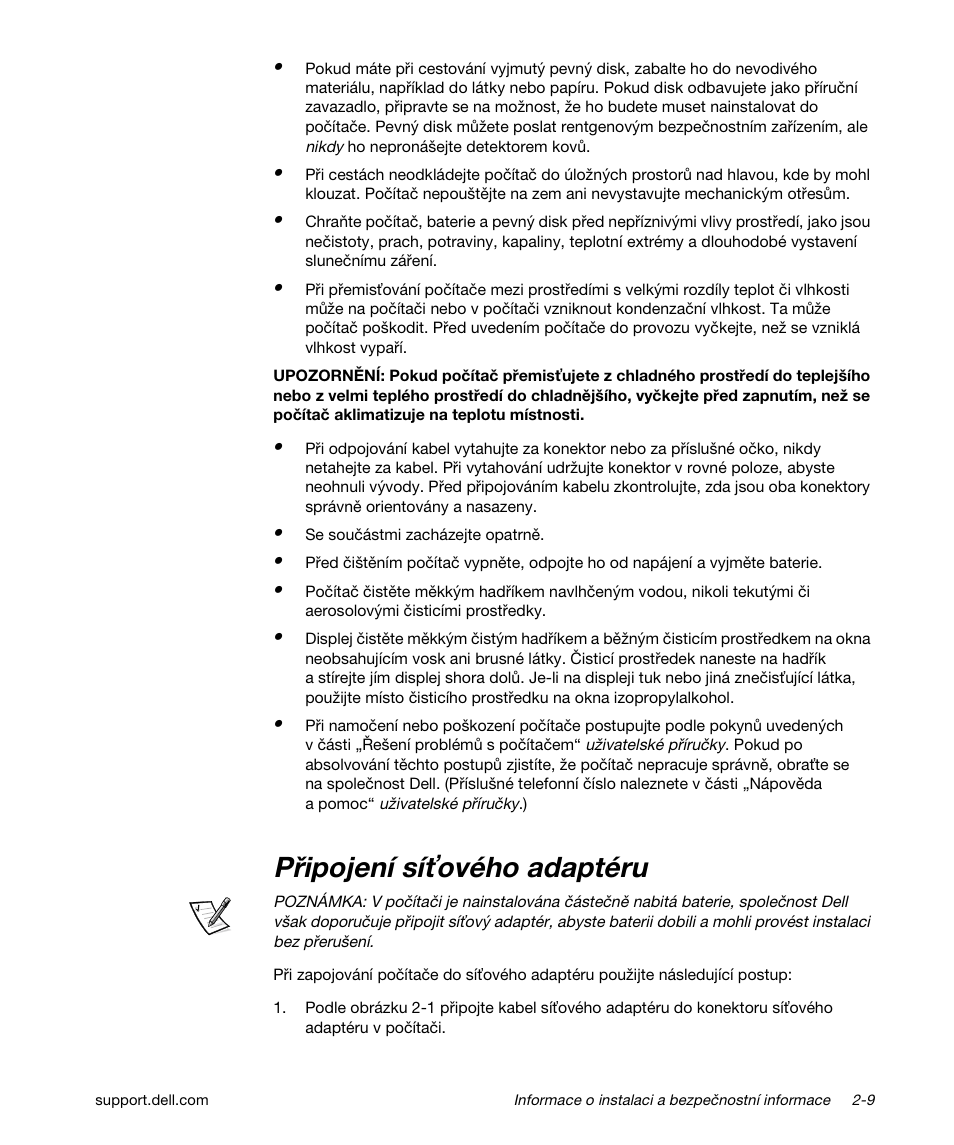 Připojení síťového adaptéru, Připojení sí ového adaptéru | Dell Latitude L400 User Manual | Page 39 / 170