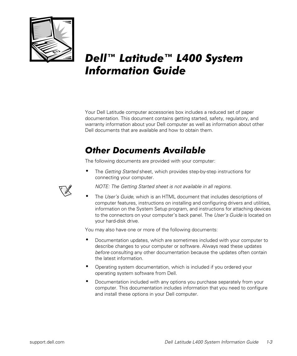 Dell™ latitude™ l400 system information guide, Other documents available | Dell Latitude L400 User Manual | Page 5 / 170