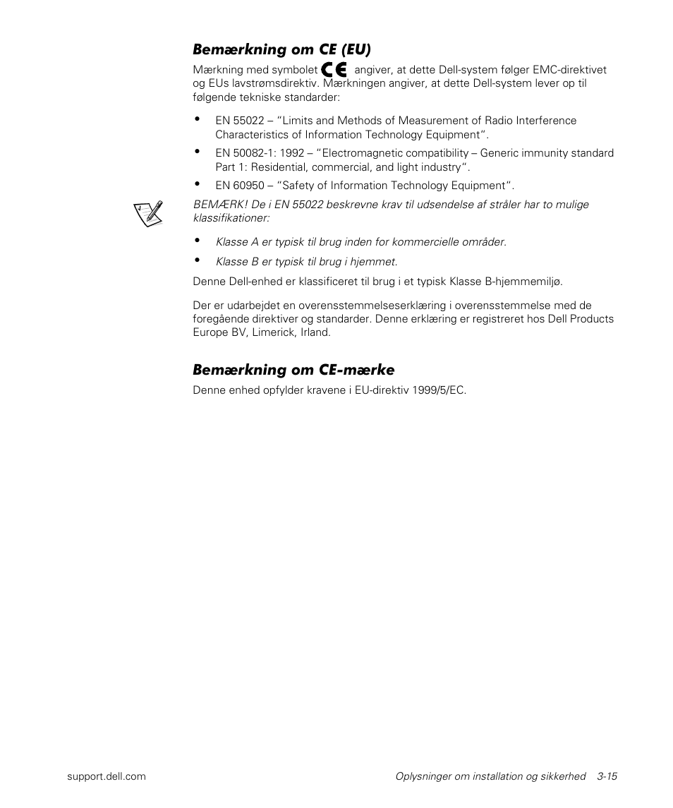 Bemærkning om ce (eu), Bemærkning om ce-mærke | Dell Latitude L400 User Manual | Page 61 / 170