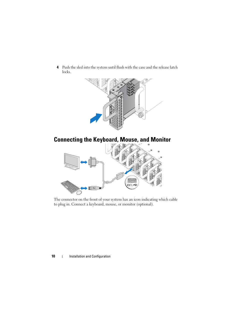 Connecting the keyboard, mouse, and monitor | Dell PowerEdge C5220 User Manual | Page 12 / 168