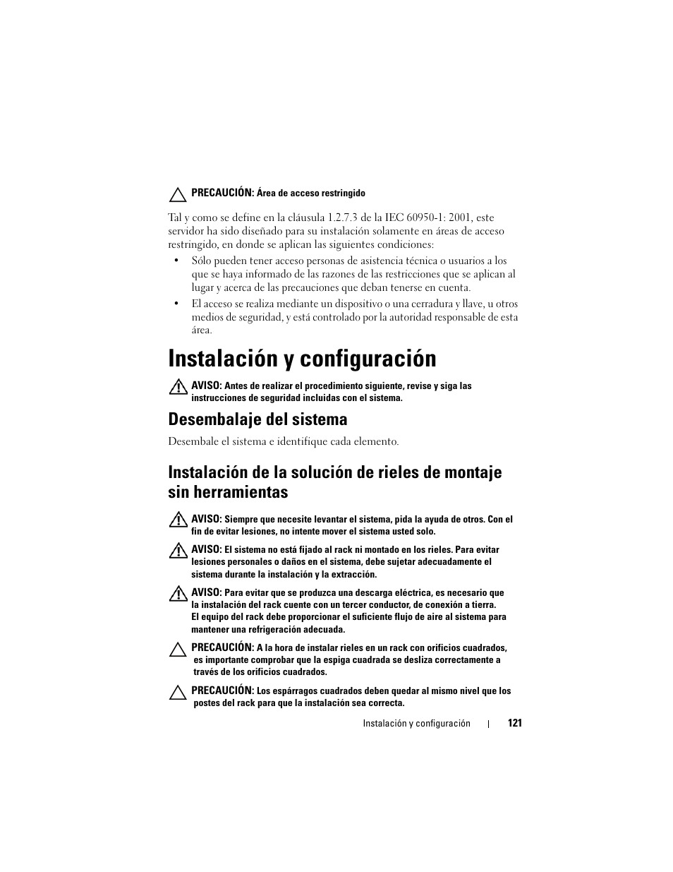 Instalación y configuración, Desembalaje del sistema | Dell PowerEdge C5220 User Manual | Page 123 / 168