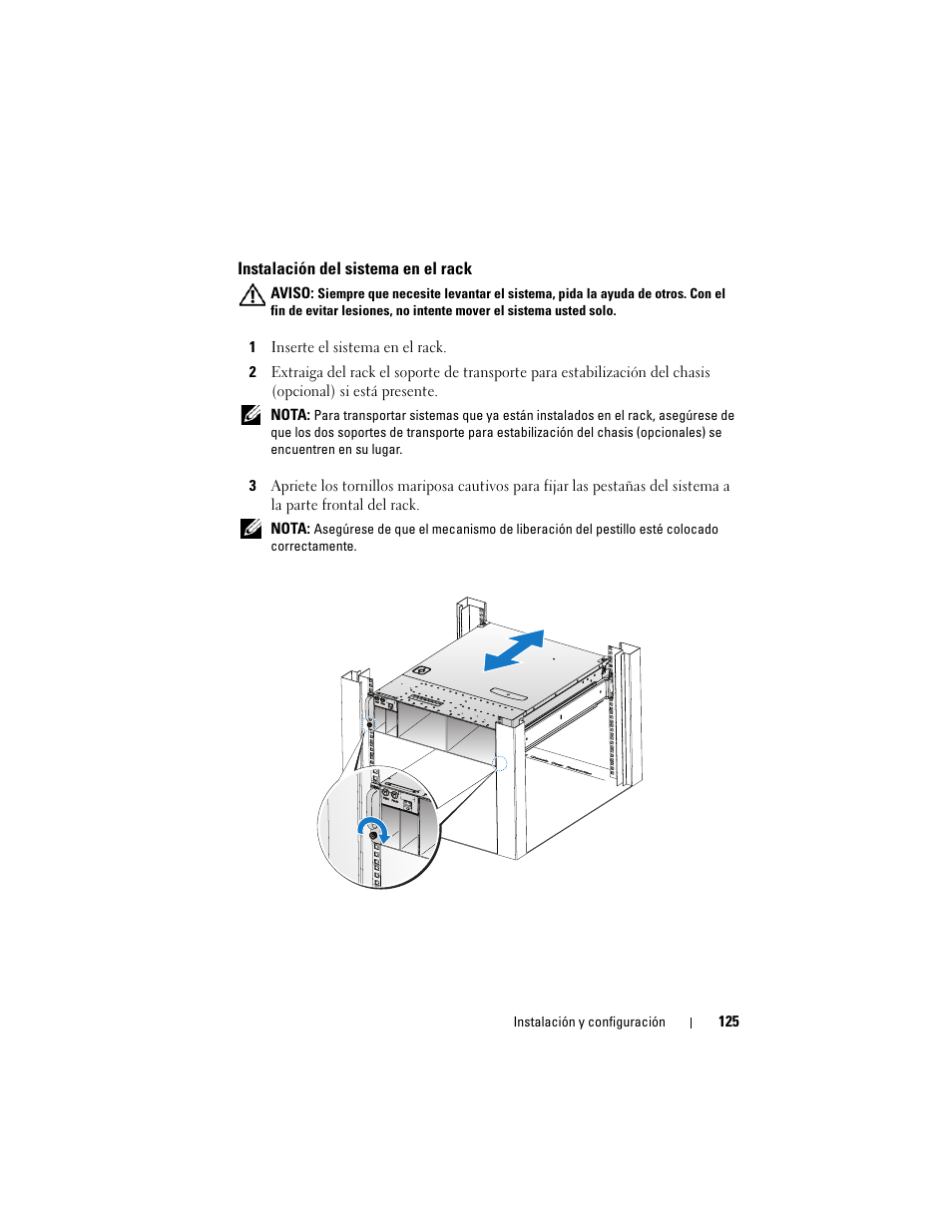 Instalación del sistema en el rack | Dell PowerEdge C5220 User Manual | Page 127 / 168