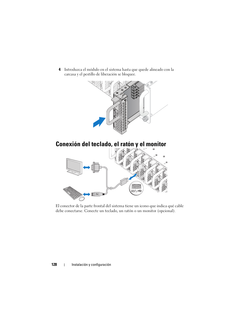 Conexión del teclado, el ratón y el monitor | Dell PowerEdge C5220 User Manual | Page 130 / 168
