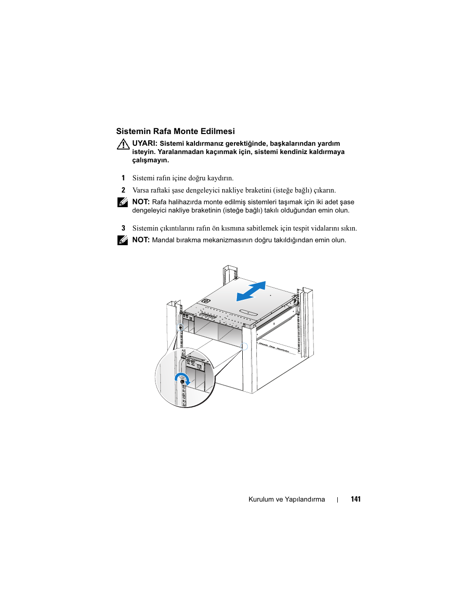 Sistemin rafa monte edilmesi | Dell PowerEdge C5220 User Manual | Page 143 / 168