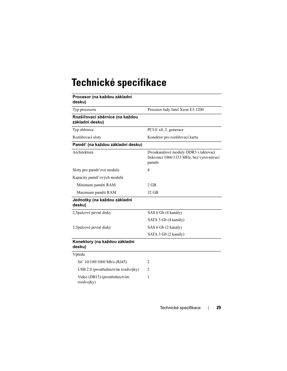 Technické specifikace | Dell PowerEdge C5220 User Manual | Page 31 / 168