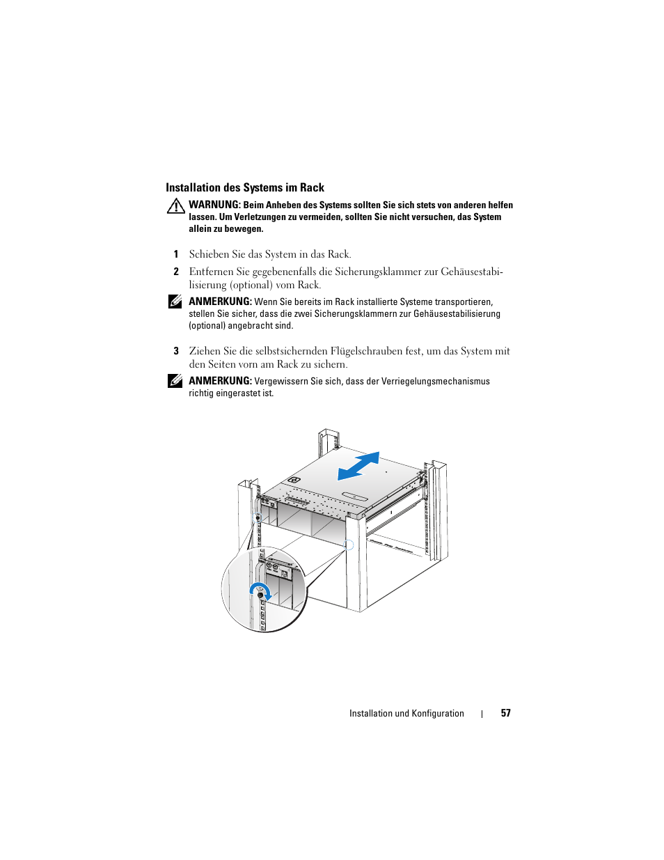 Installation des systems im rack | Dell PowerEdge C5220 User Manual | Page 59 / 168