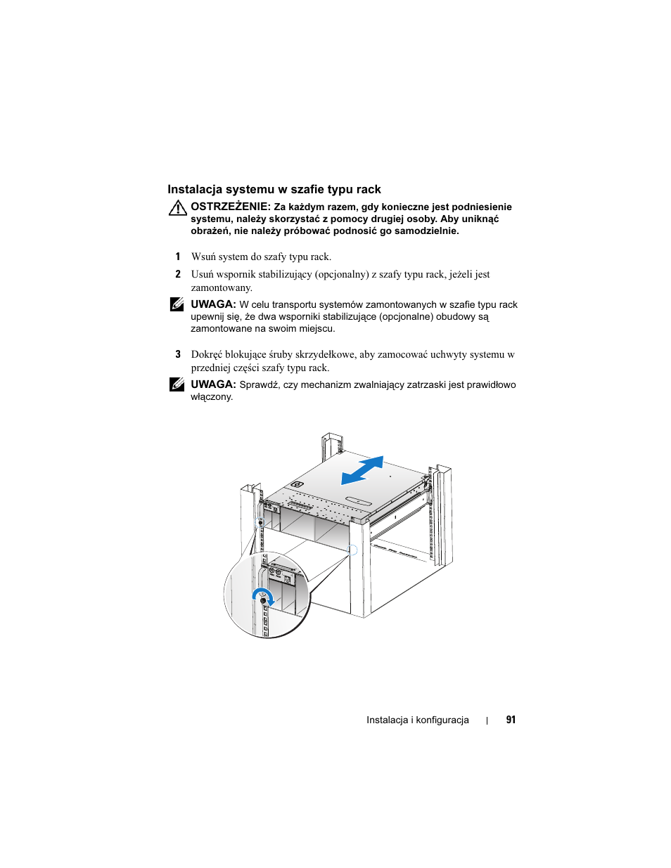 Instalacja systemu w szafie typu rack | Dell PowerEdge C5220 User Manual | Page 93 / 168
