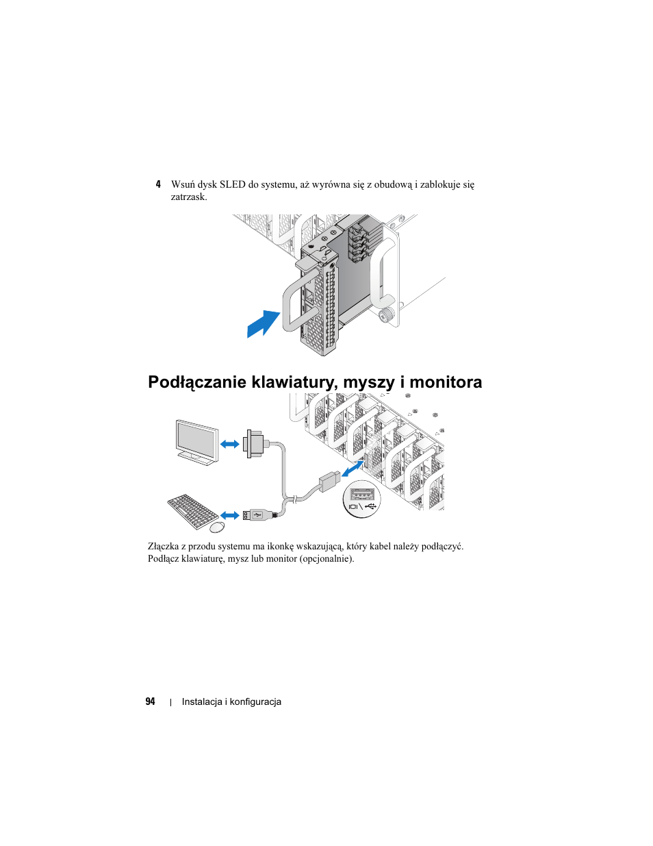 Podłączanie klawiatury, myszy i monitora | Dell PowerEdge C5220 User Manual | Page 96 / 168