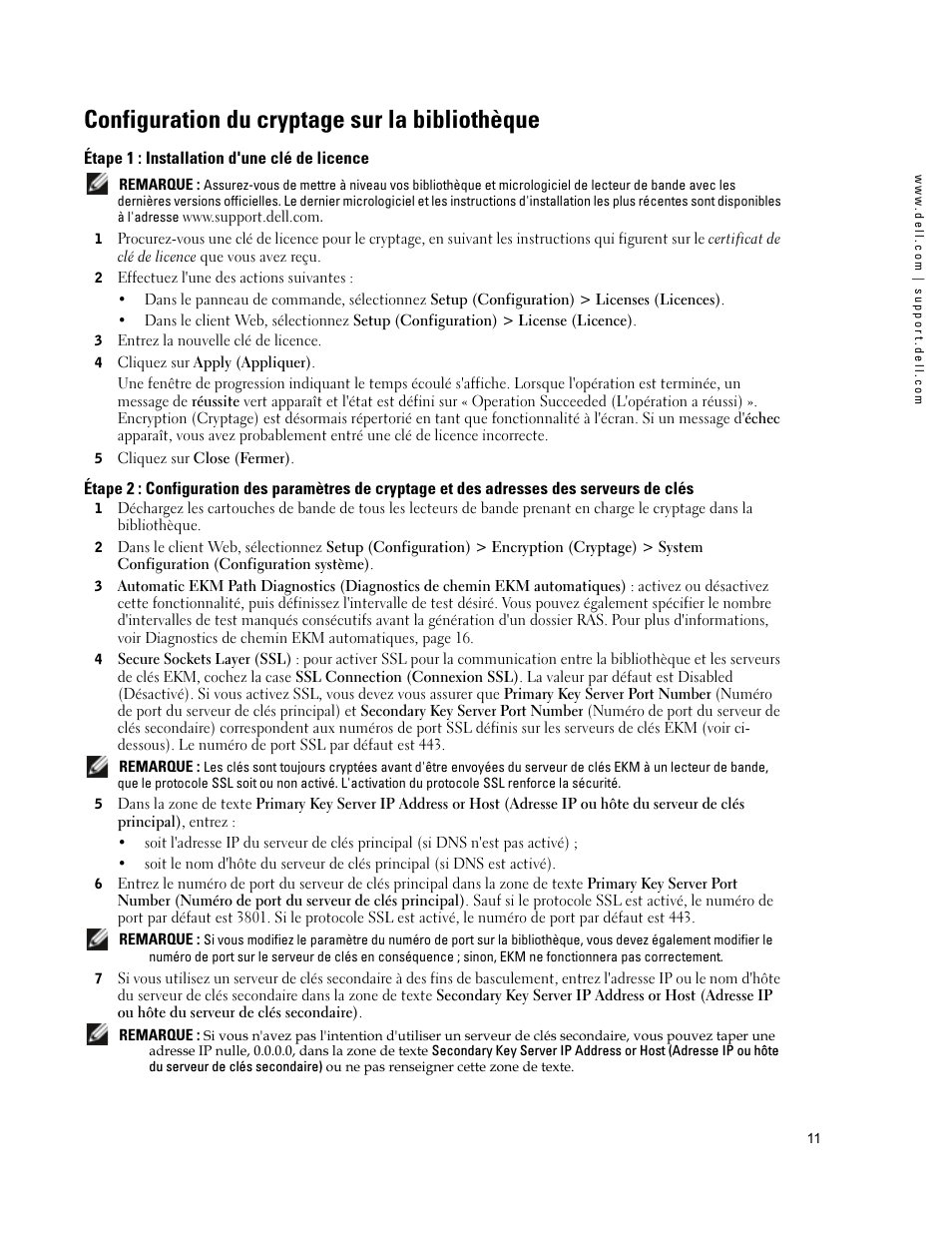 Configuration du cryptage sur la bibliothèque, Étape 1 : installation d'une clé de licence | Dell PowerVault ML6000 User Manual | Page 11 / 66