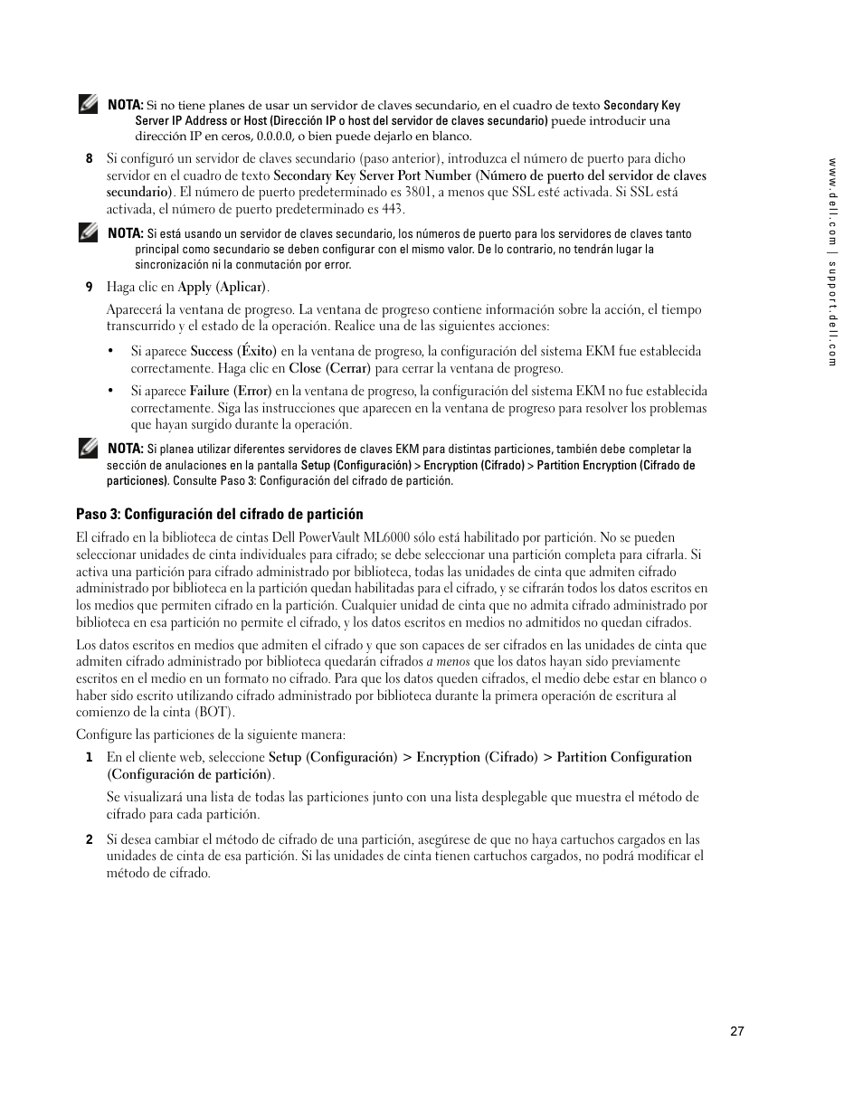 Paso 3: configuración del cifrado de partición | Dell PowerVault ML6000 User Manual | Page 27 / 66