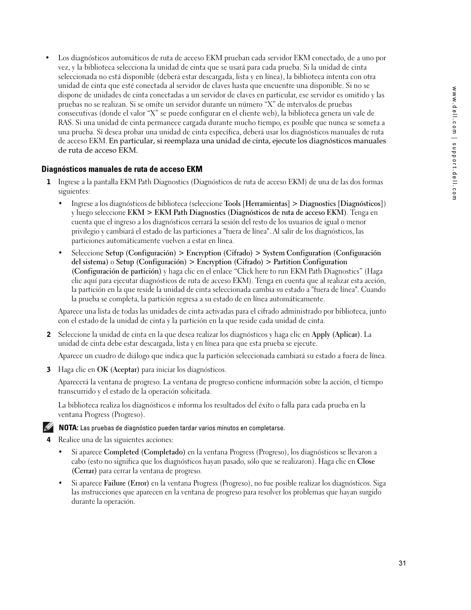 Diagnósticos manuales de ruta de acceso ekm | Dell PowerVault ML6000 User Manual | Page 31 / 66